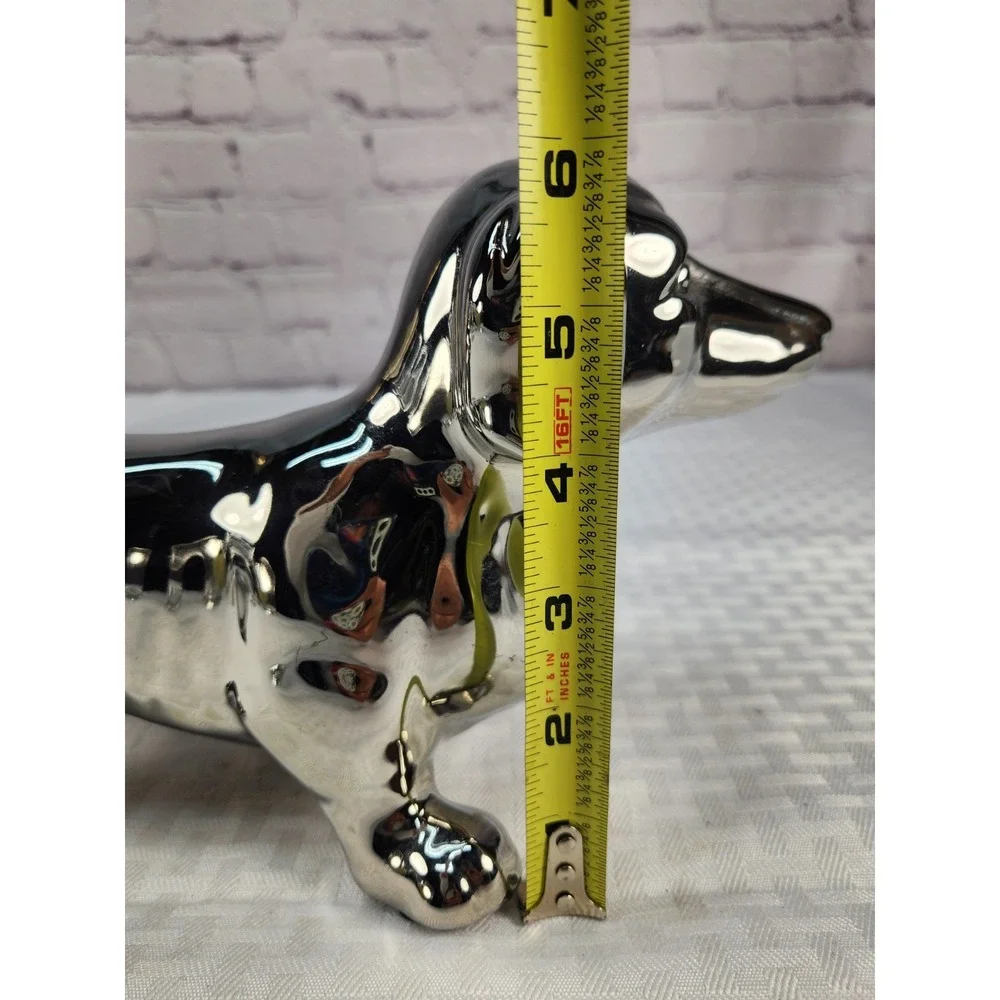 Lg Silver Dachshund Glass Statue 10.5